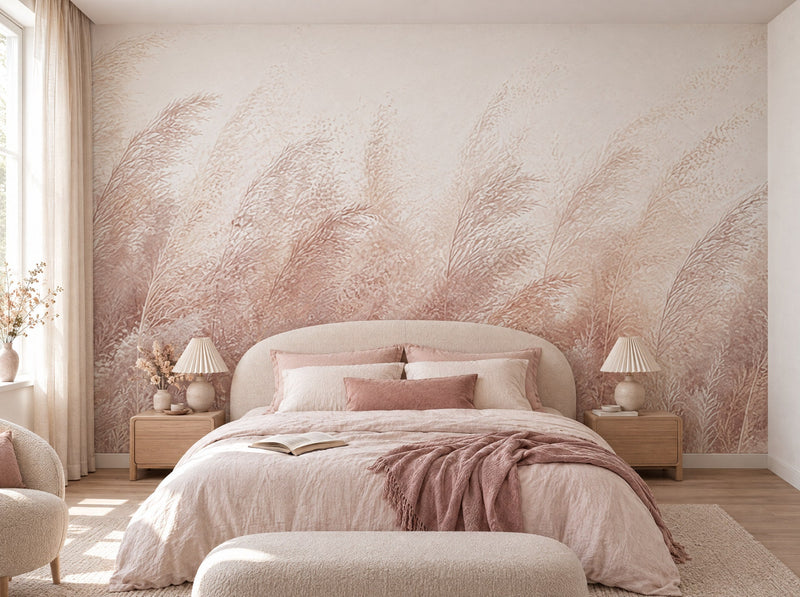 Papier peint herbes rosées posé dans une chambre