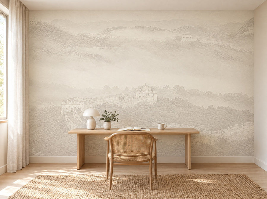 Papier peint horizon crème posé dans un bureau