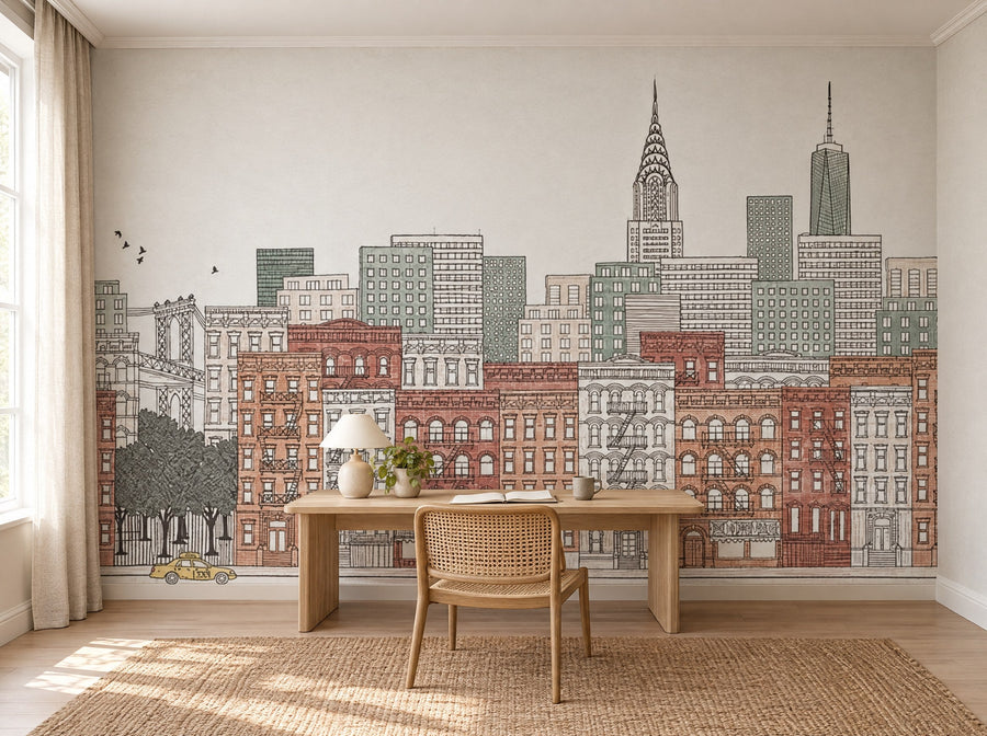 Papier peint immeubles de New York posé dans un bureau