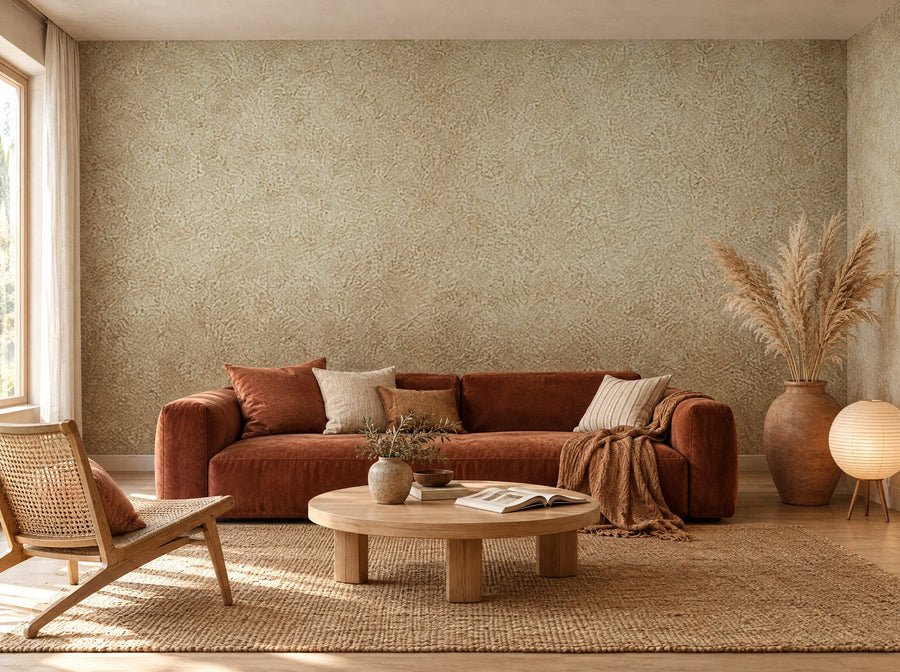 Papier peint ocre dégradé posé dans un salon