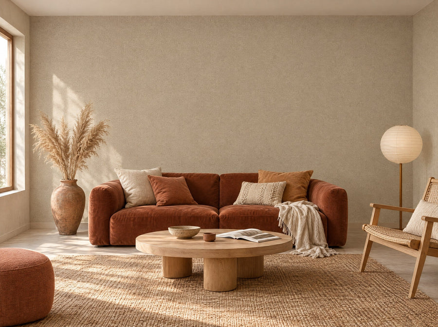 Papier peint sable chaud posé dans un salon