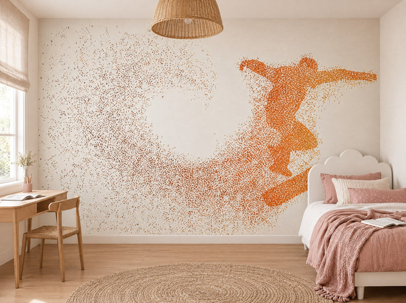 Papier peint skateur en éclats posé dans une chambre d'enfant