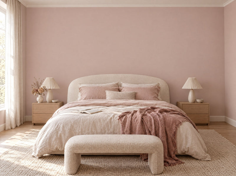 Papier peint taupe rosé posé dans une chambre