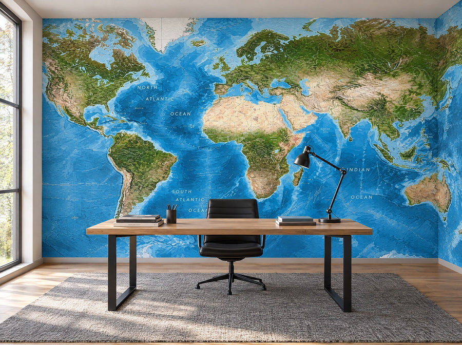 Papier peint terre vue du ciel posé dans un bureau