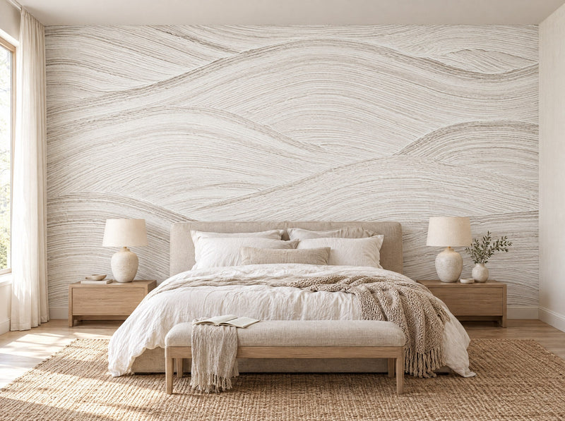Papier peint vagues en relief posé dans une chambre