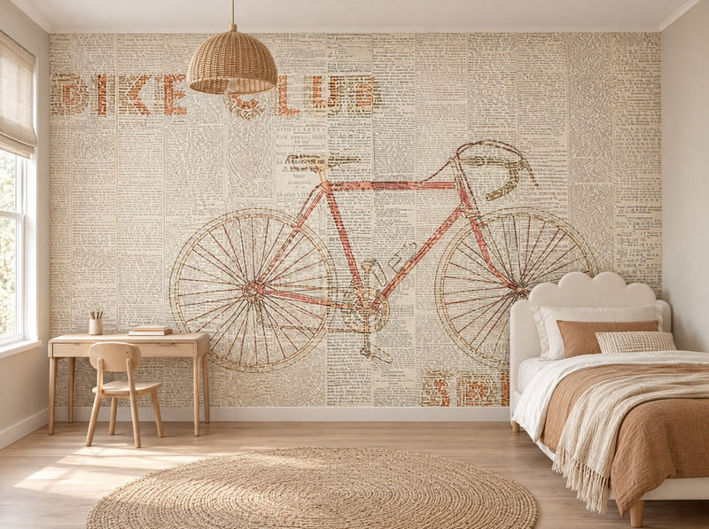 Papier peint vélo rétro posé dans une chambre d'enfant