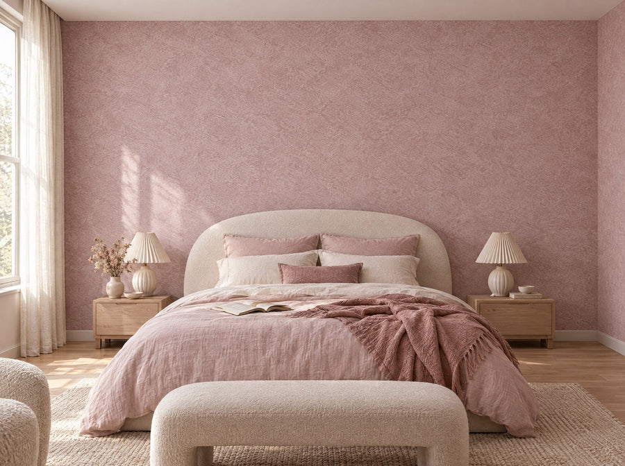 Papier peint vieux rose posé dans une chambre