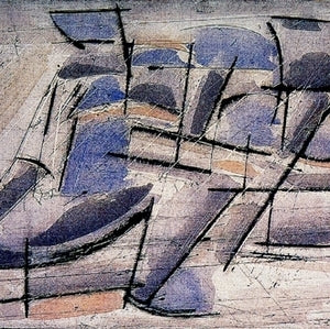 Aperçu de Papier peint toile bleu et beige – Salon sur votre mur